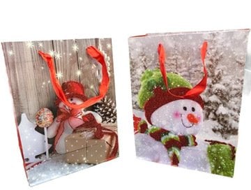 Yılbaşı Temalı Baskılı Karton Hediye Çantası (19,5 cm x 23,5 cm x 8 cm )