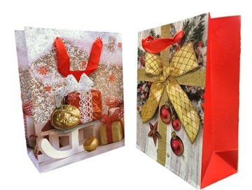 Yılbaşı Temalı Baskılı Karton Hediye Çantası (19,5 cm x 23,5 cm x 8 cm )