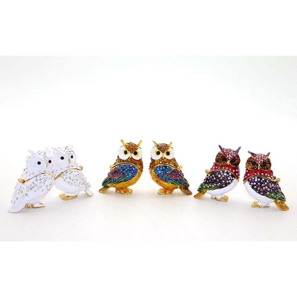 Dekoratif Swarovski Taşlı 2'li Baykuş Biblosu (7 cm x 5 cm)