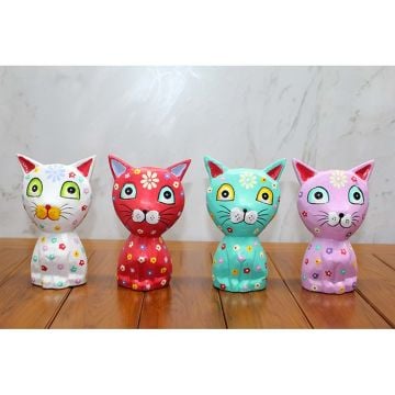Dekoratif Renkli Ahşap Kedi Biblosu