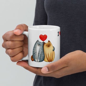 Romantik Kediler Temalı Seramik Kupa Bardak