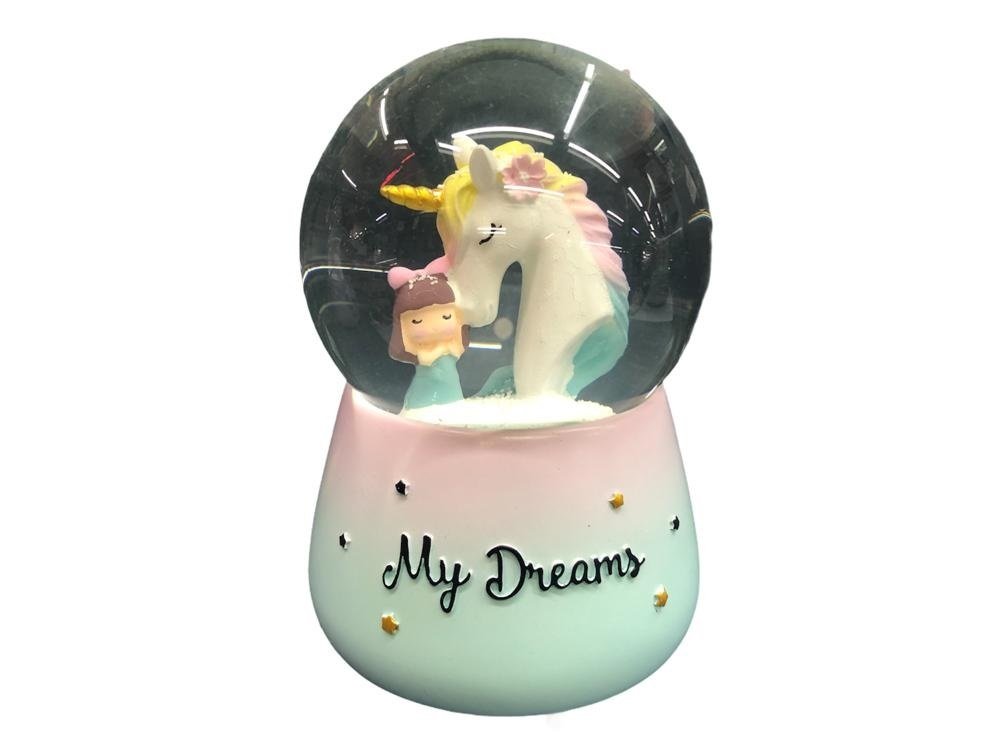 Işıklı Unicorn Ve Kız Tasarımlı Püskürtmeli Müzikli Cam Kar Küresi
