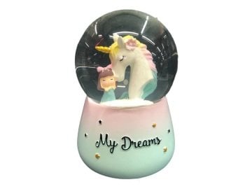 Işıklı Unicorn Ve Kız Tasarımlı Püskürtmeli Müzikli Cam Kar Küresi