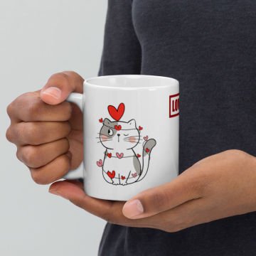 Romantik Aşık Kedi Temalı Seramik Kupa Bardak