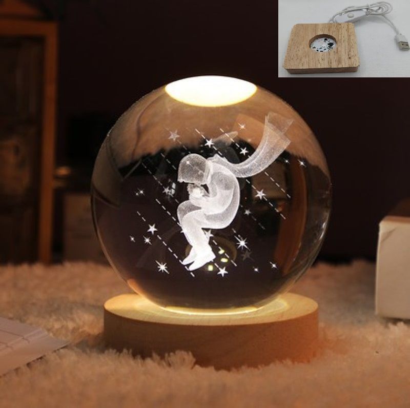 Dekoratif Ahşap Kare Altlıklı Küçük Prens Havada Işıklı Cam Küre (6 cm)