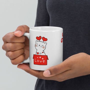 Love Kedi Temalı Seramik Kupa Bardak