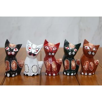Ahşap Dekorlu Çizgili Kedi Bibloları 5'li