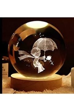 Dekoratif Küçük Prens Tasarımlı Ahşap Altlıklı Işıklı Cam Küre (8 cm)
