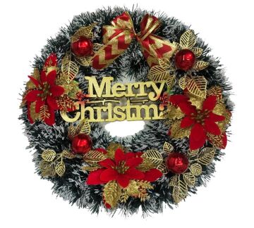 Mery Christmas Kırmızı Toplu Çiçekli Yılbaşı Kapı Süsü (37 cm)