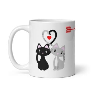 Aşık Siyah Ve Gri Kedi Temalı Seramik Kupa Bardak