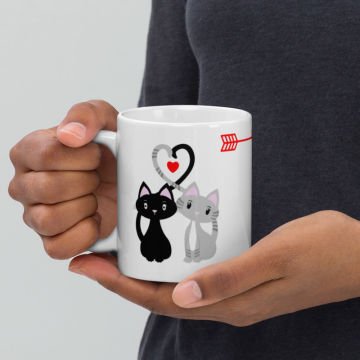 Aşık Siyah Ve Gri Kedi Temalı Seramik Kupa Bardak