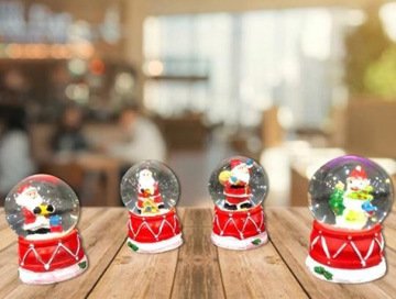 Mini Noel Baba & Kardan Adam Işıklı Cam Kar Küresi