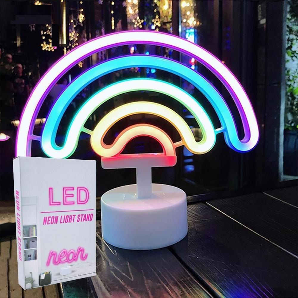 Gökkuşağı Tasarımlı Neon Işıklı Dekoratif Gece Lambası