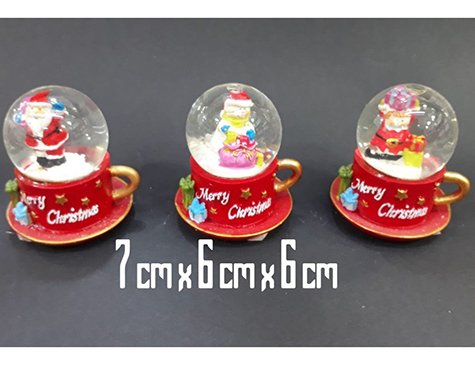 Mini Fincan Tasarım Merry Christmas Yazılı Cam Kar Küresi