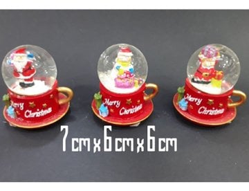 Mini Fincan Tasarım Merry Christmas Yazılı Cam Kar Küresi