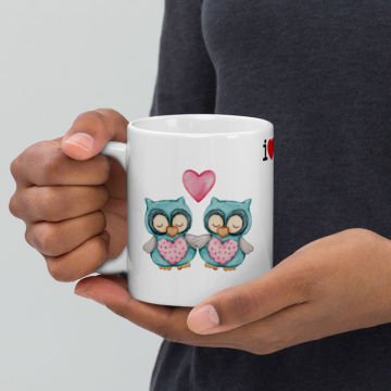 Romantik Baykuşlar Temalı Seramik Kupa Bardak