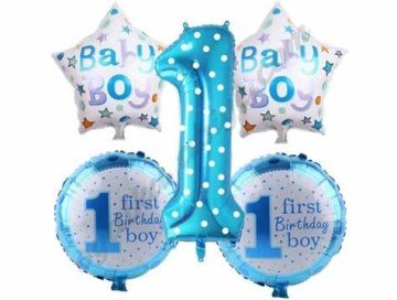 1 Yaş Doğum Günü Folyo Balon 5'li Set (Pembe Mavi)