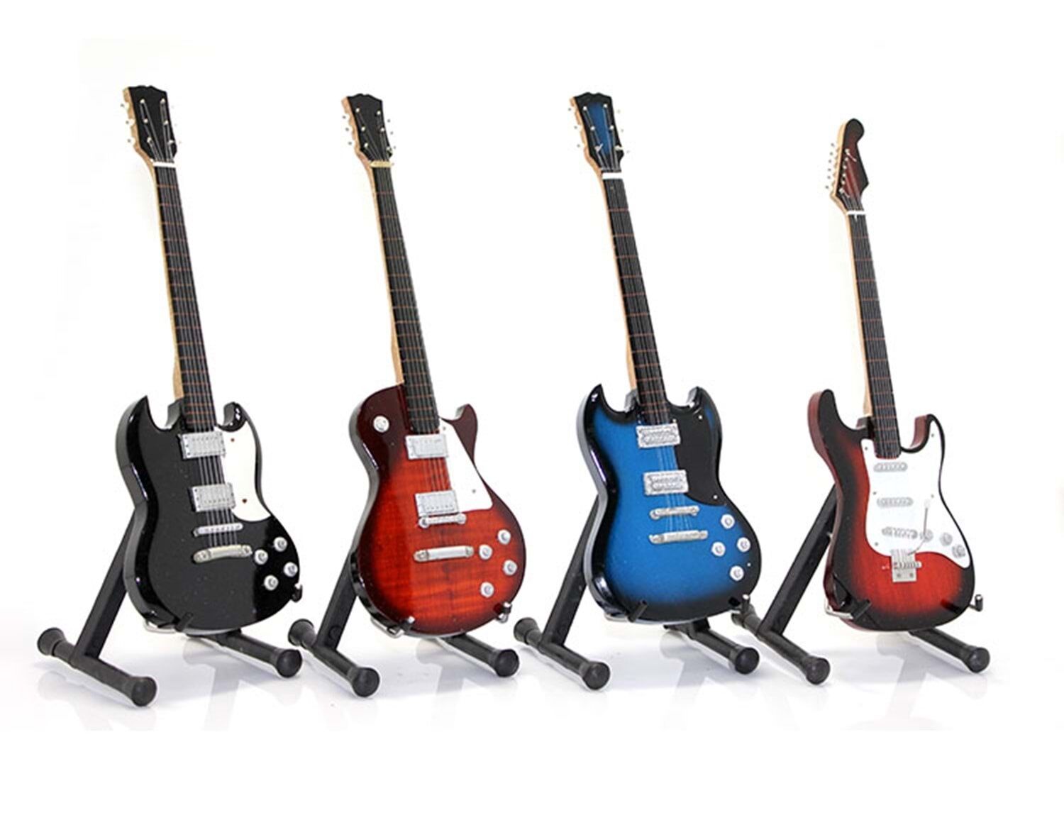 Dekoratif Ahşap Standlı Renkli Gitar Tasarımlı Biblo (24 cm)