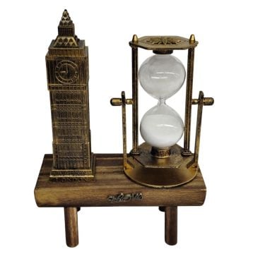Ahşap Altlıklı Polyester Big Ben Saat Kulesi  & Cam Kum Saati
