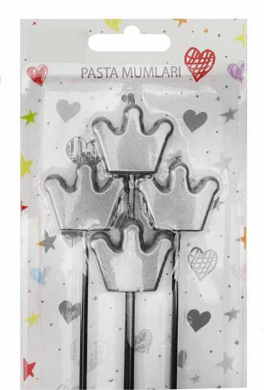 Kral Taç Gümüş Çubuklu Doğum Günü Pasta Mumu (4 Adet)