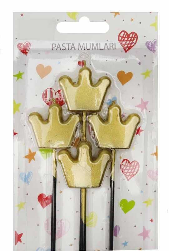 Kral Taç Altın Çubuklu Doğum Günü Pasta Mumu (4 Adet)