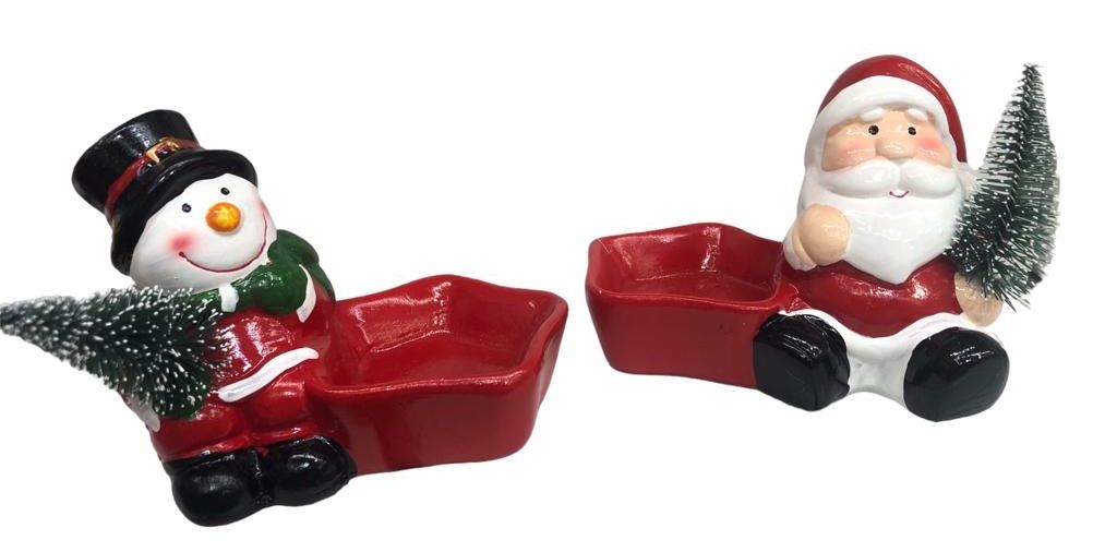 2'li Seramik Noel Baba Kardan Adam Yılbaşı Tealight Mumluk