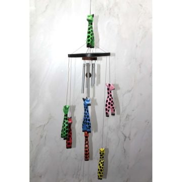 Ahşap Metal Renkli Zürafalar Dekoratif Rüzgar Çanı (60 cm)