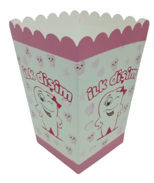 İlk Dişim Pembe Popcorn & Patlamış Mısır Kutusu (8 Adet)