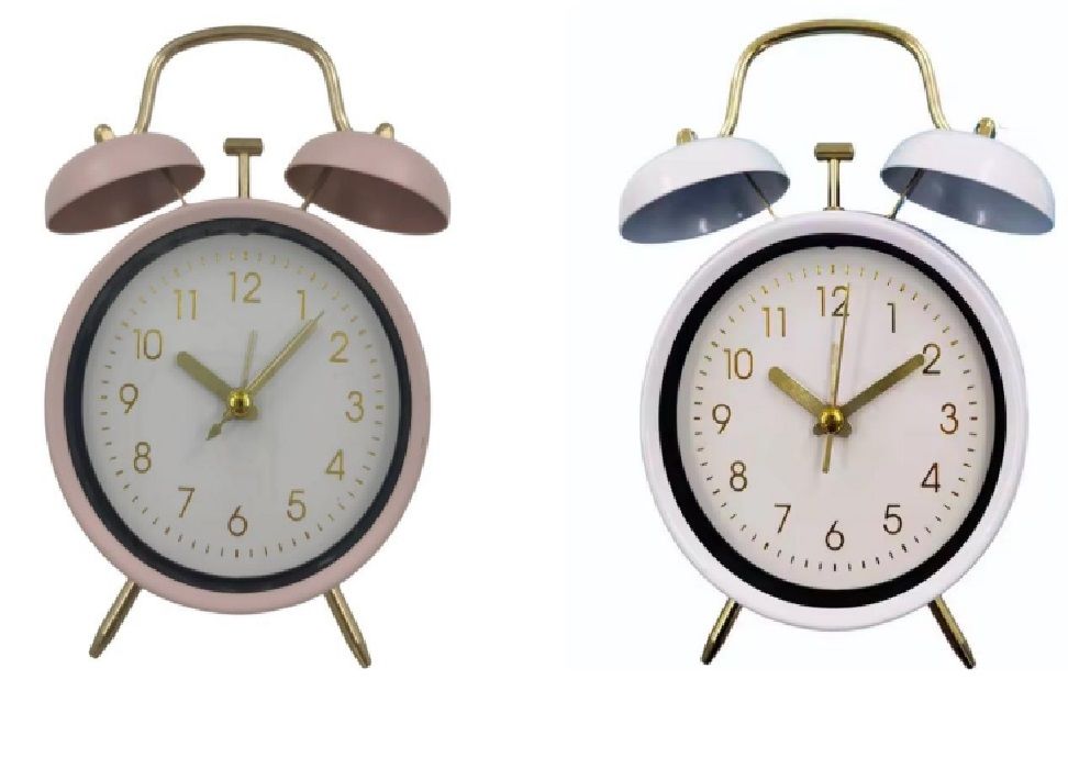 Metal Vintage Tasarım Pembe ve Beyaz Renk Masa Üstü Alarmlı Çalar Saat