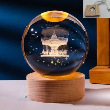 Dekoratif Ahşap Kare Altlıklı Atlı Karınca Işıklı Cam Küre (6 cm)