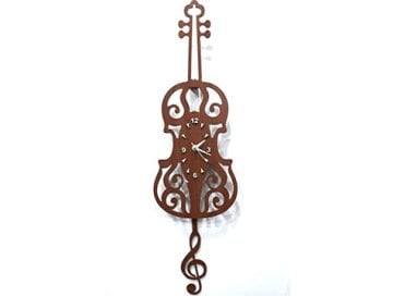 Sallanır Sarkaçlı Gitar Tasarımlı Ahşap Duvar Saati