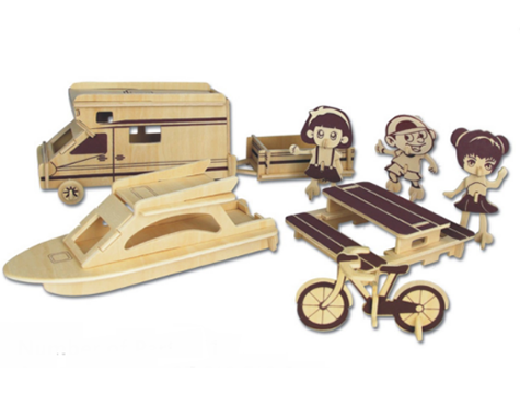 Ahşap 3D Puzzle Kamp Maketi (Karavan Bot Bisiklet Masa)