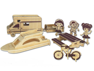 Ahşap 3D Puzzle Kamp Maketi (Karavan Bot Bisiklet Masa)