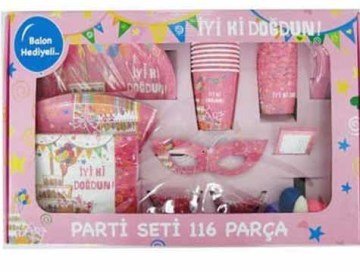 116 Parça İyiki Doğdun Parti Servis Seti (Pembe Mavi)