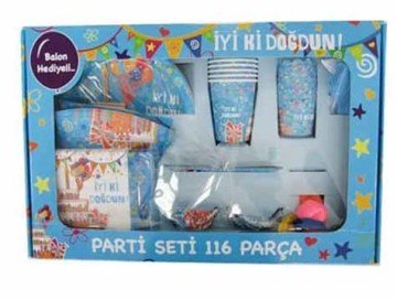 116 Parça İyiki Doğdun Parti Servis Seti (Pembe Mavi)