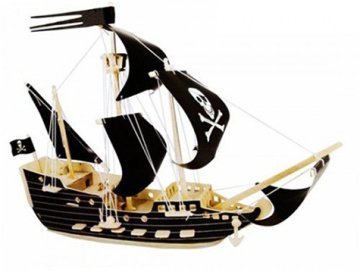 Ahşap 3D Siyah Yelkenli Korsan Gemi Maketi