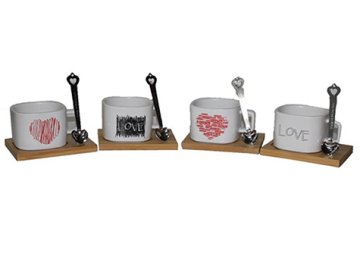 Love Mıknatıslı Ahşap Altlıklı Kaşıklı Kupa Bardak