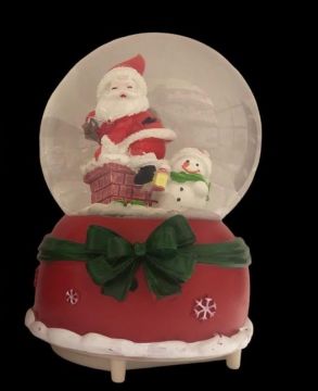 Işıklı Bacada Noel Baba Kardan Adam Püskürteme Müzikli Cam Kar Küresi