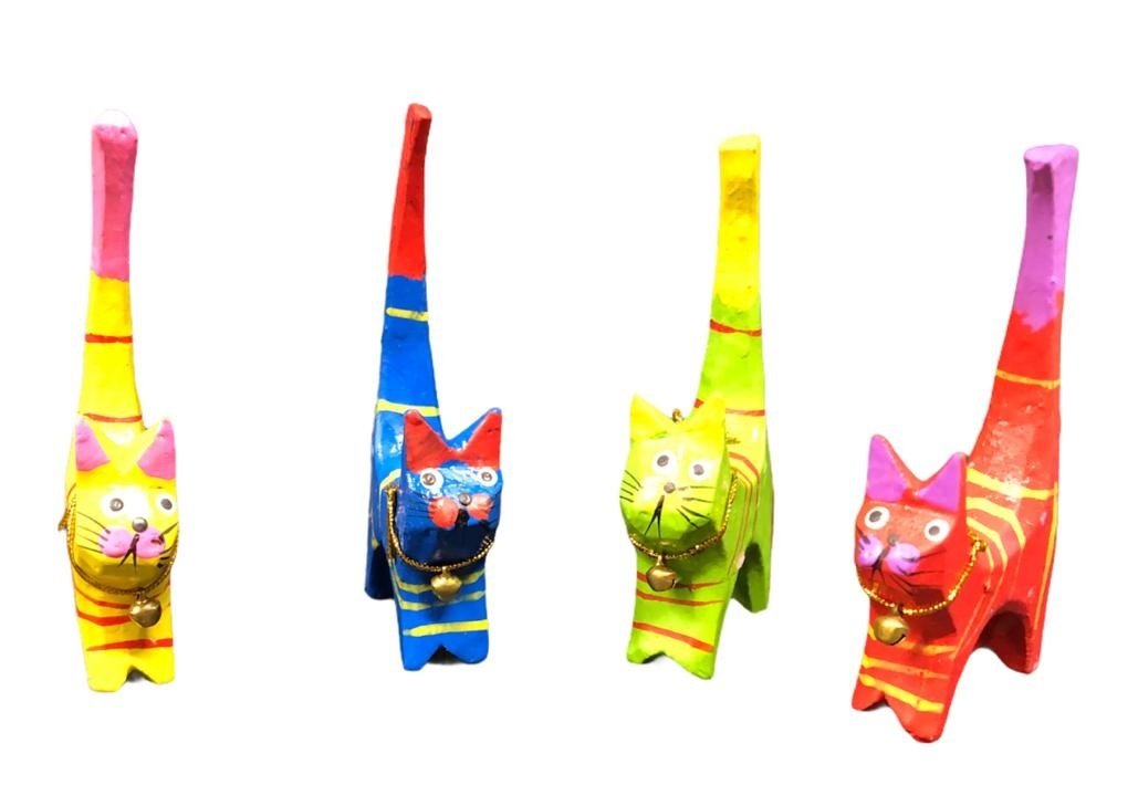 Ahşap Mini Rengarenk Kedi Bibloları (4 Adet)