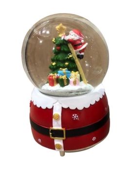 Işıklı Çam Ağacına Çıkan Noel Baba Püskürtmeli Müzikli Cam Kar Küresi