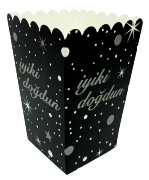 Siyah Gümüş İyi Ki Doğdun Popcorn & Patlamış Mısır Kutusu (8 Adet)