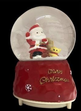 Noel Baba ve Yavru Ayı Püskürtme Müzikli Cam Kar Küresi