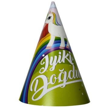 Tek Boynuzlu At İyiki Doğdun Tasarımlı Şapka 8'li