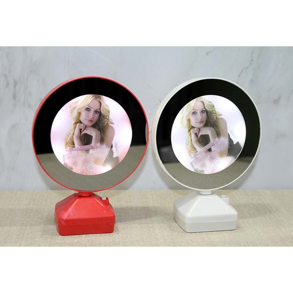 Yuvarlak Led Fotoğraf Çerçeve Ayna Işıklı Gece Lambası (19 cm x 14 cm)