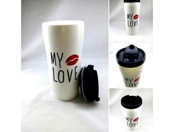 My Love - Bottle - Style Kapaklı Seramik Kupa Bardak