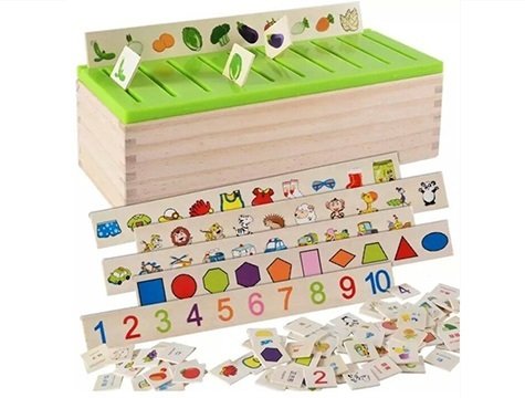 Ahşap Zeka Eşleştirme -  Eğitici Ahşap Bilgi Kartları Sıralama Kutusu