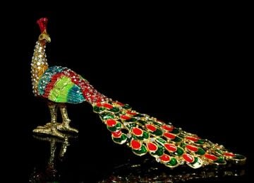 Dekoratif Swarovski Taşlı Tavus Kuşu Biblosu (18 cm x 7 cm)