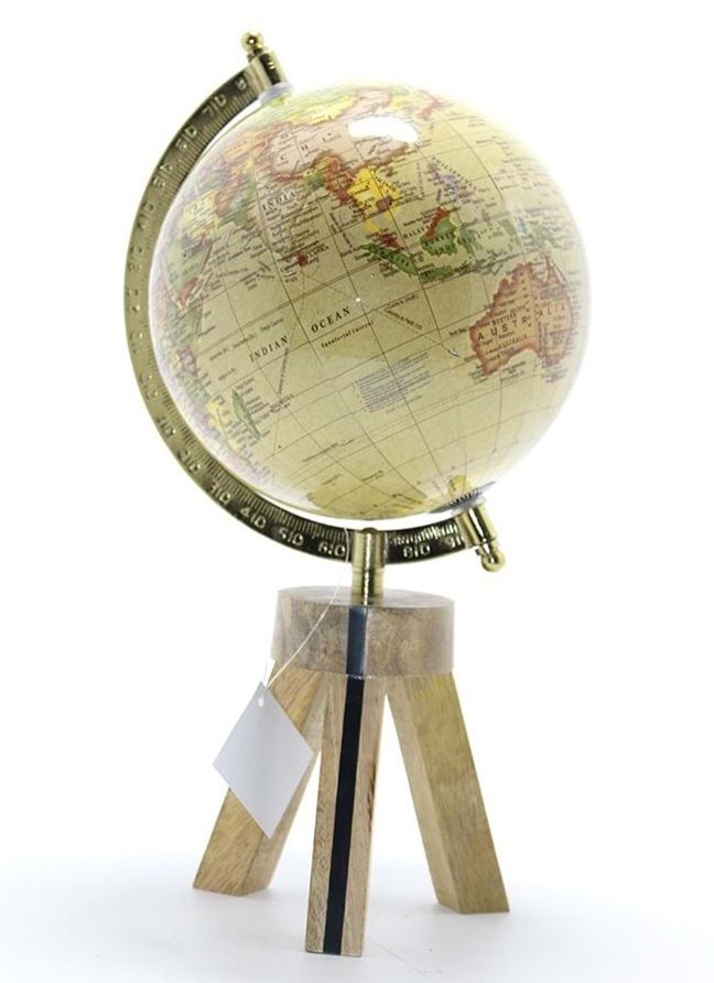 Ahşap Altlıklı Dekoratif Pusulalı Sarı Dünya Küre (32cm)