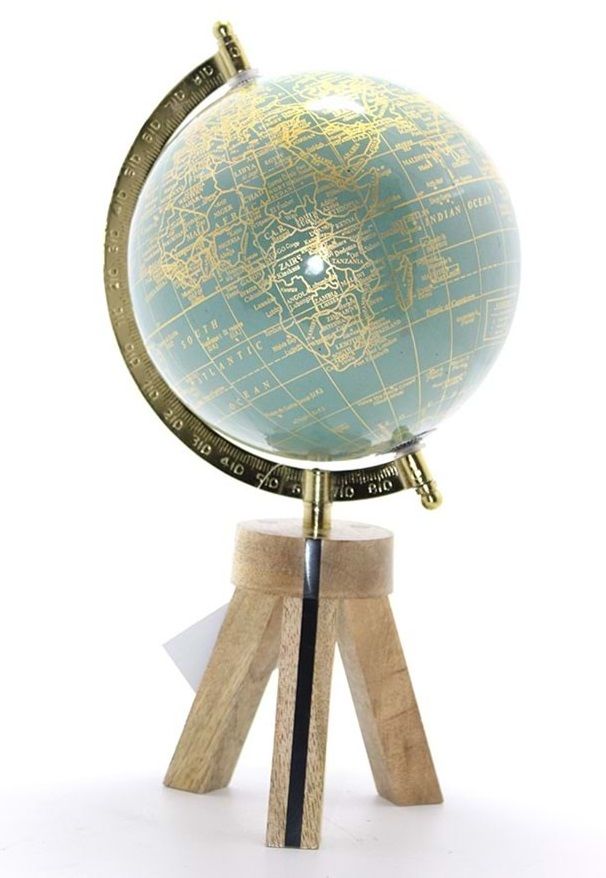 Ahşap Altlıklı Dekoratif Pusulalı Açık Yeşil Dünya Küre (32cm)