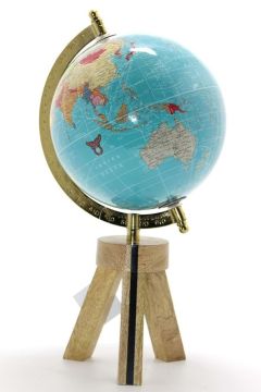 Ahşap Altlıklı Dekoratif Pusulalı Mavi Dünya Küre (32cm)